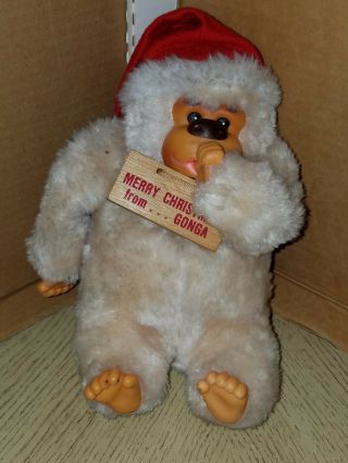 Vintage 1970s Russ 9 " Plush Doll Merry Christmas Gonga Gorilla Thumb Suck Monkey