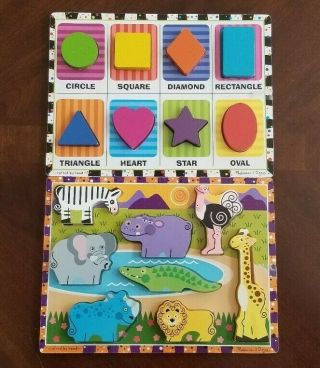 Melissa & Doug Chunky Shapes & Safari Animals Puzzles 3730 3722 Preschool Toy