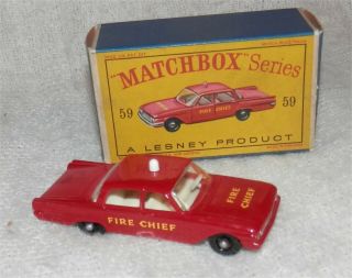1960s.  Matchbox.  Lesney.  59 Ford Fairlane Fire Chief Bpw.