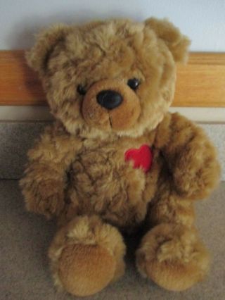 Vintage Stuffed Plush Brown 12 " Teddy Bear With Heart,  Valentine 