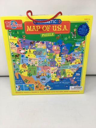 Magnetic Map Of Usa Puzzle T.  S.  Shure 56 Piece Puzzle With Board