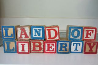 Vintage Abc Toy Alphabet Blocks - Land Of Liberty America Home Decor 4th Of July