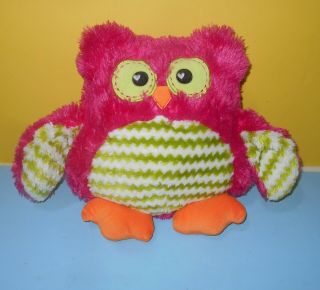 12 " Dandee Owl Cuddle Snuggle Pillow Stuffed Plush Pink Green Fur Orange Feet