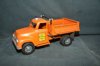 Vintage Metal Tonka Toys State Hi Way Dept Orange Dump Truck 1950