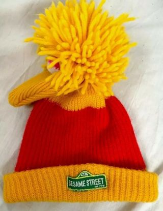 Vintage Sesame Street Big Bird Knit Stocking Cap Red And Yellow Beanie Snow Hat