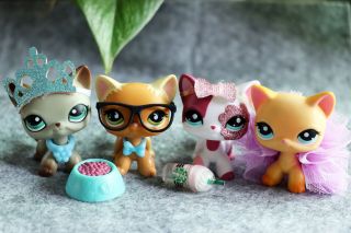 4x Authentic Hasbro Littlest Pet Shop Lps Short Hair Cat With Cute Accessories