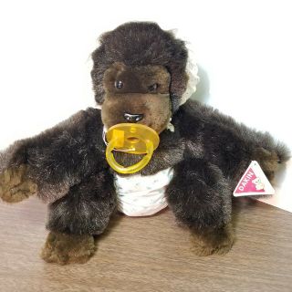 Vintage Baby Monkey Gorilla With Pacifier Plush Stuffed Animal Dakin 1983 Tags