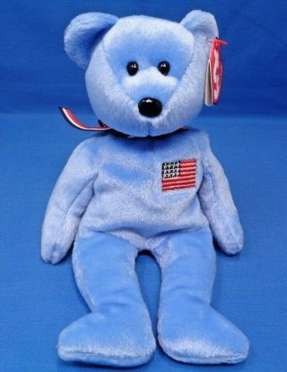 Ty Beanie Baby America (blue) Patriotic Bear 9/11 Red Cross Plush Toy 8 "