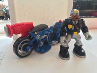 Fisher Price Rescue Heroes Jake Justice Police Officer With Blue Motorcycle Rare