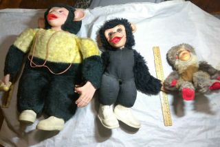 3 Vintage Monkey Plush/stuffed Animals.  Apr.  9 " & 15 " & 17 " Inches Tall
