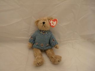 1993 Ty Beanie Babies Attic Treasures Skylar Tan Bear W/blue Sweater (9 Inch)
