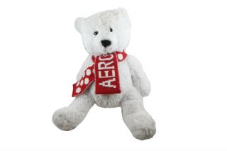13 " Aeropostale White Teddy Bear Plush With Red Scarf
