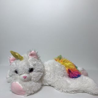 Kellytoy Cat Unicorn Plush Stuffed Animal Rainbow Tail Glitter Eyes 18 " Laying