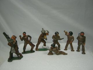 Vintage Set Of 7 Barclay Lead Dime Store Toy Soldiers In Action