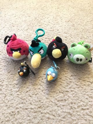 6 Angry Birds Keychains Backpack Clips King Pig Bomb