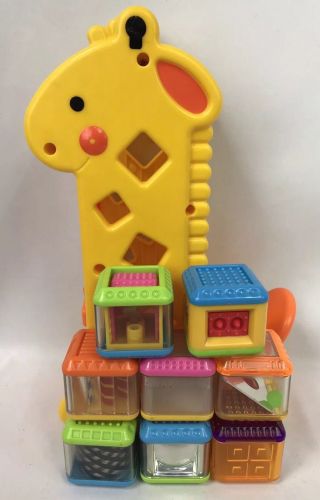 Fisher Price Peek - A Blocks 8 Building Cubes Tactile Toy Learning Giraffe Tower