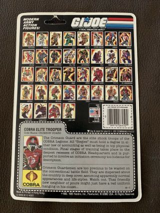 Vint 1985 G.  I.  Joe 3 3/4” Cobra Elite Trooper Crimson Guard Full Back File Card