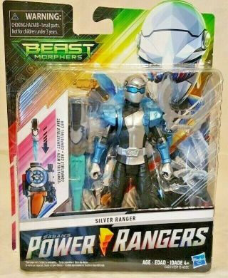 Power Rangers Beast Morphers 6 " Silver Ranger Action Figure Morph X - Key