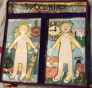 Woodkins Fashion Plate Dolls Double Deluxe Dress Up Wooden Pamela Drake 1998 Euc