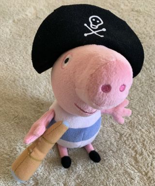 Ty Peppa Pig Pink Black Pirate Hat Beanie Fleece Stuffed Animal Toy