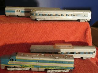 American Flyer Comet Passenger Train 466 Engine,  Cars 960,  962,  963.  As Found