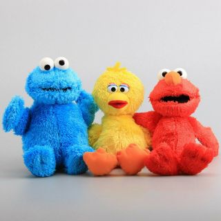 3pc Sesame Street Elmo Cookie Monster Big Bird Soft Furry Plush Stuffed Toy Doll