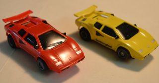 Two Tyco Lamborghini Countach 440x2 Ho Slot Cars With Aurora And Afx