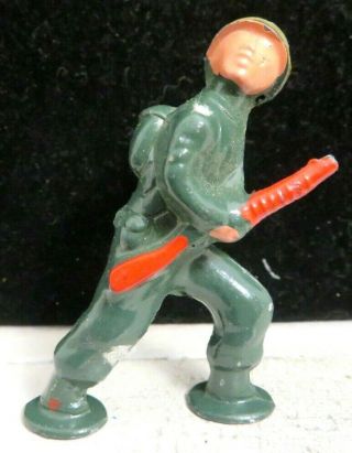 Vintage Barclay Lead Toy Pod Foot Soldier Running In Green B - 246 Paint