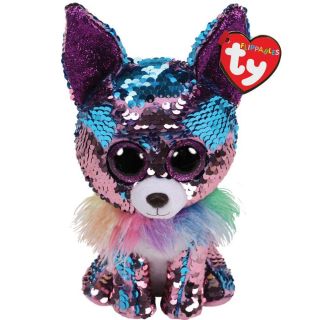 Ty Flippables 10 " Yappy The Blue & Purple Chihuahua Color Changing Sequin Plush