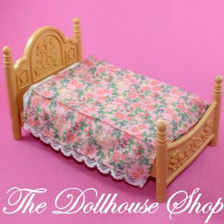 Fisher Price Loving Family Dollhouse Parents Floral Queen Double Bed Bedroom