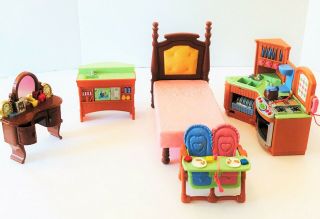 Fisher - Price Loving Family Doll House Kitchen Bedroom High Chair Sink Furniture