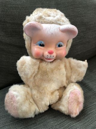Vintage Rubber Face Musical Bear Plush Toy