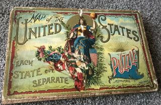 Map Of The United States Wooden Puzzle By Mcloughlin Bros.  Ny 1890’s?