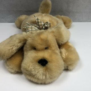Dan Dee Large Dog Floppy Laying Puppy Plush With Bow Tan Brown 16” Toy