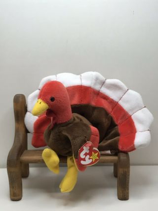 Ty Beanie Baby Gobbles The Turkey With Tag Retired Dob: November 27th,  1996