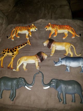 8 - Large Safari Plastic Animal Pretend Play Toys Lion Tiger Elephant Giraffe Rino
