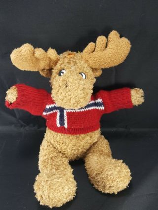Moose Norway Sweater Plush Stuffed Animal Red White Blue Soft Beanie 11 " Tall