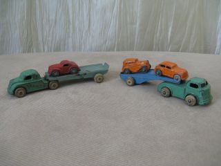 Two Vintage Barclay Toy Car Carrier Auto Transports W/ 3 Cars