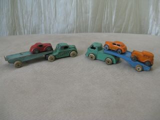 Two Vintage Barclay Toy Car Carrier Auto Transports w/ 3 cars 2