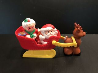 Fisher Price Little People Christmas Holiday Set Santa Mrs Claus Sleigh Reindeer