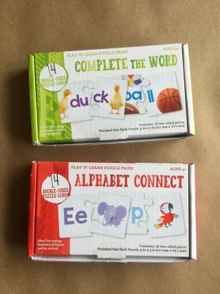 Play N Learn Puzzle Pairs Alphabet Connect / Complete Word 14 Double Sided Cards
