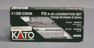 Kato 106 - 0306 N Scale Chicago,  Burlington & Quincy Emd F3 Ab Set Ln/box