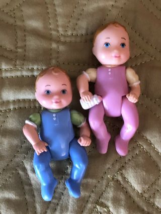 Fisher Price Loving Family Dollhouse Baby Boy In Blue And Baby Girl In Pink