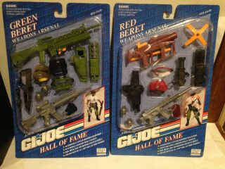 Set Of 2 Gi Joe 12 " Hall Of Fame Mission Gear Green & Red Beret Weapon Arsenals