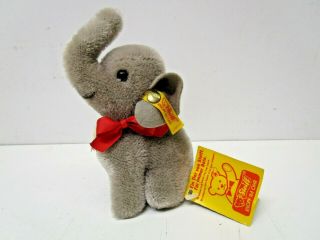 Vintage Steiff Mohair Jumbo Baby Elephant W/tag And Button 5 " Tall