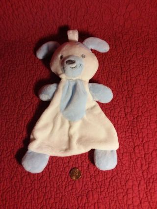 10 " Nuby Blue White Puppy Dog Security Blanket Lovey Plush Baby Toy