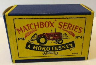 ORIG MATCHBOX SERIES 1954 MOKO LESNEY No.  4b RED MASSEY HARRIS TRACTOR ORIG BOX 5