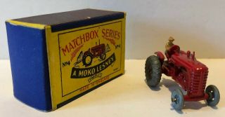 ORIG MATCHBOX SERIES 1954 MOKO LESNEY No.  4b RED MASSEY HARRIS TRACTOR ORIG BOX 6