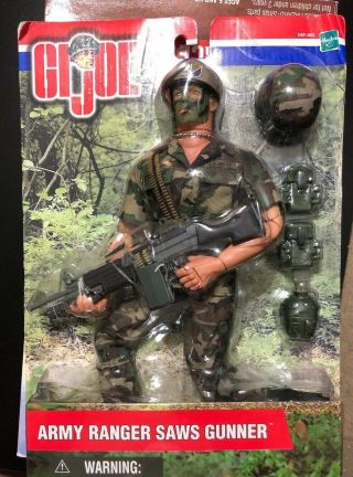 Gi Joe Hasbro 2001 Us Army Ranger Saws Gunner 12in Action Hero Figure Nib