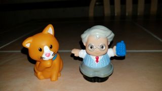 Fisher Price Little People Grandpa With Cell Phone And Orange Cat Kitten Figures